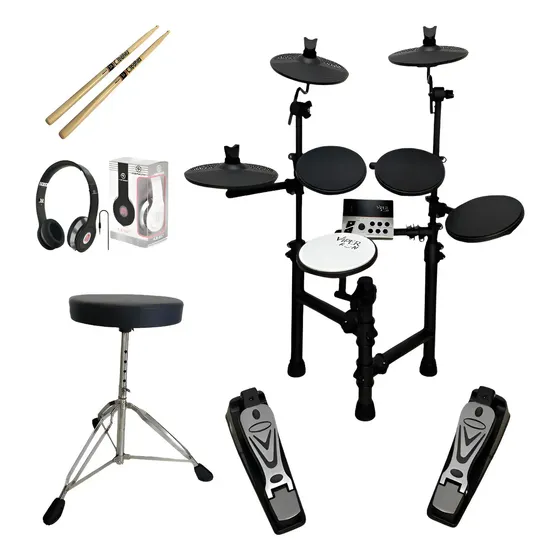Bateria Eletrônica X-Pro Viper Fun Completa com Banco e Fone Preto