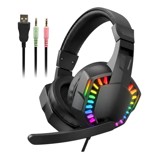 Headset Gamer Rgb 40mm Preto Usb Com Microfone Pc Ps5 Xbox Headset Gamer Rgb 40mm Preto Usb Com Microfone Pc Ps5 Xbox