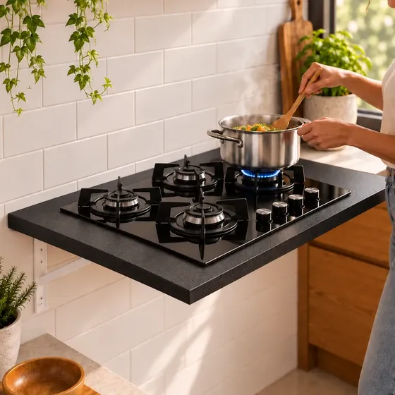 Tampo Para Cooktop Mdf 4 Bocas Kit Completo De Instalação