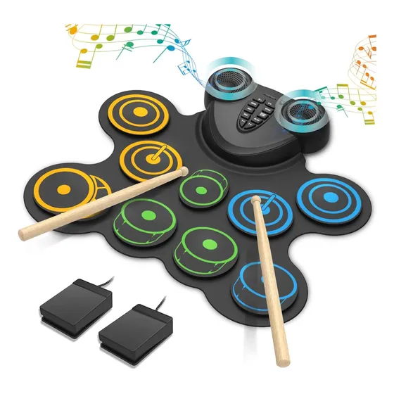 Bateria Eletrônica Roll Up 9 Pads Musical Portátil Com Pedal