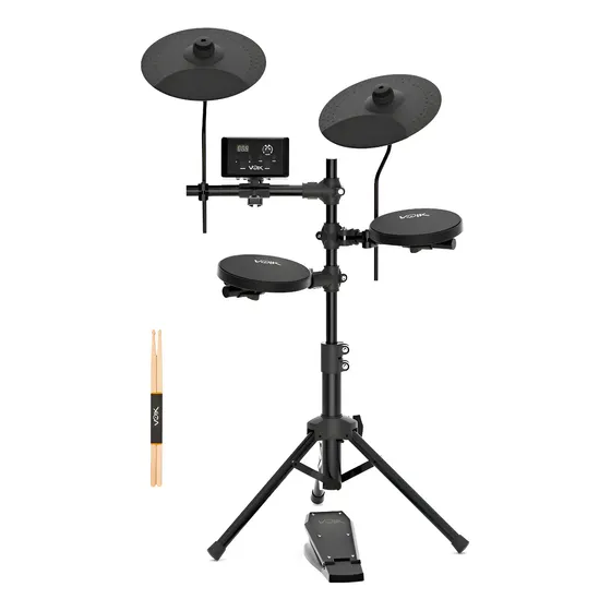 Bateria Eletrônica Voik SYNC-200 Nitro Core 4 Peças 56 Sons 15 Kits Silenciosa Compacta Para Iniciantes Com Pedal + Baqueta E-DRUM Series Cor Preto Bivolt 110v/220v