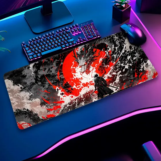 Mouse Pad Dragão Samuray Vermelho 90x40cm Premium Grande