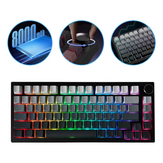 Teclado Mecânico Gamer Switch Rgb 2.4ghz Bluetooth Usb Black