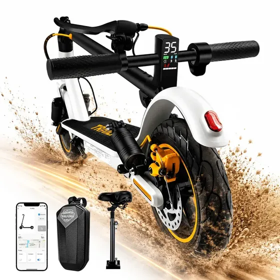 TRAILFORGE T1-MAX Patinete Elétrico Adulto 800W 40km/h 45km 12,5Ah Dobrável Com Assento, APP e Dupla Suspensão Branco