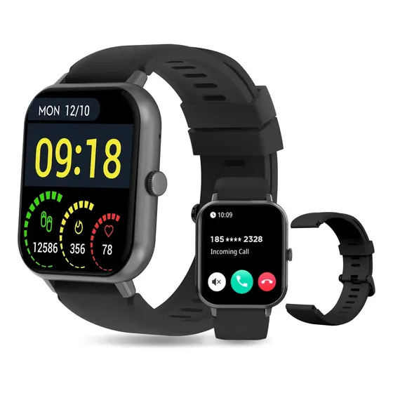 Smartwatch Zw01 Tela 1.83 Tft Ip68 À Prova D'água 2 Pulseiras Bluetooth Chamadas 120+ Modos Esportivos Masculino E Feminino Para Android Ios Preto Silicone