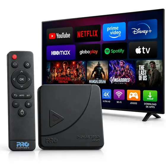 TV Box Proeletronic Smart Pro 4K Android 10 com Wi-Fi e 2GB RAM