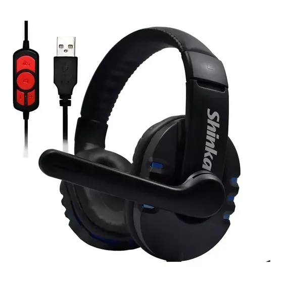 Headset Gamer USB Shinka Q7 Preto Com Microfone Flexível e Luz LED