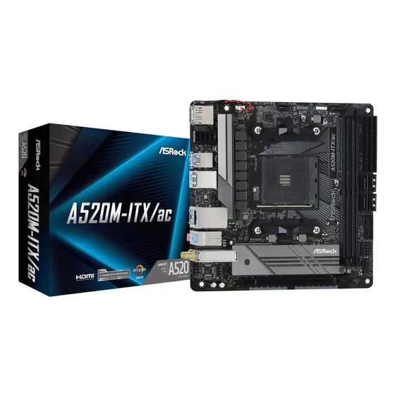 Placa-Mãe Asrock A520M-ITX/AC Wi-Fi AM4 DDR4 Mini ITX Preto