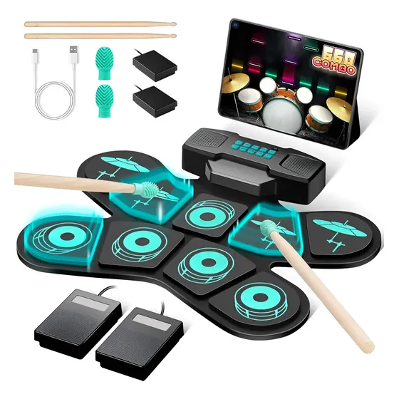 Bateria Eletrônica Portatil Vedo Roll-up 9 Drums Com Pedal