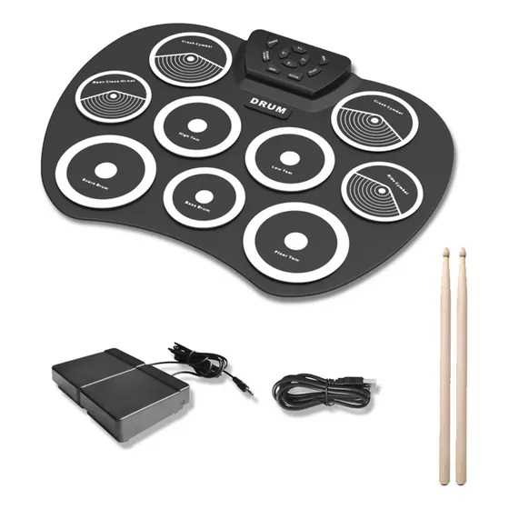 Conjunto De Tambores Eletrônicos Tambor Enrolado À Mão 9 Pad Black/white