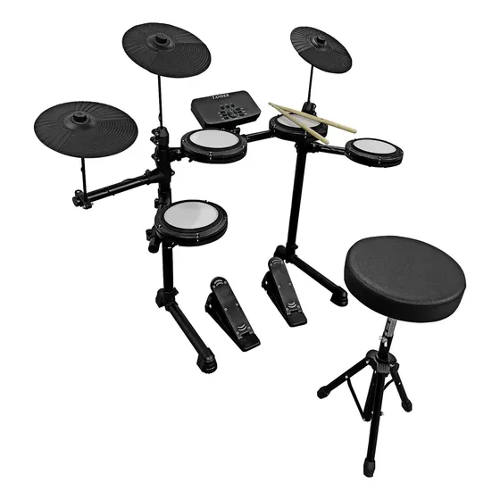 Bateria Eletrônica Com 7 Pads 2 Pedais Par De Baquetas