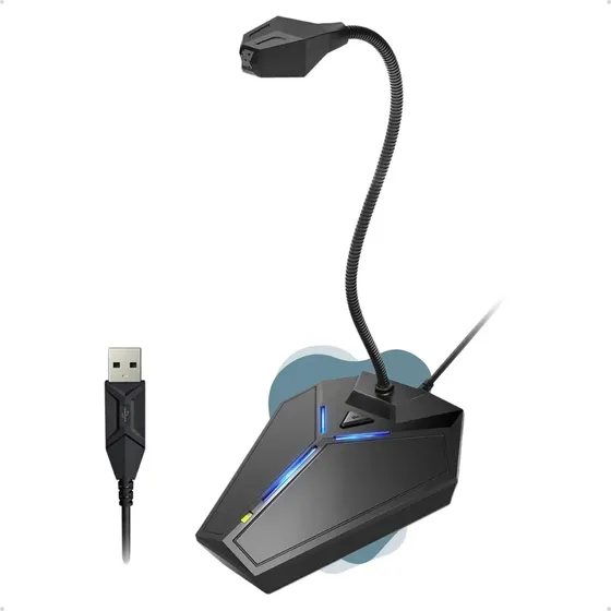 Microfone de Mesa USB Condensador, Plug & Play, Para Pc Gamer, Podcast e Streaming