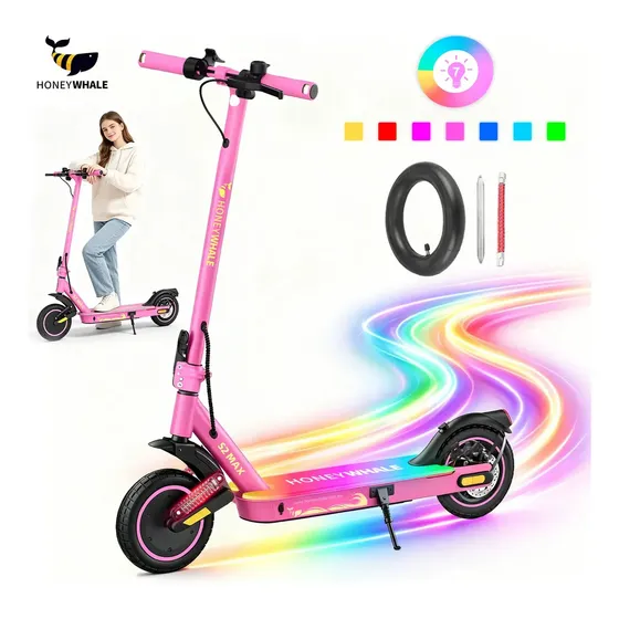 Patinete Elétrico HONEYWHALE S2 Max para Adultos com Suspensão, 500W e Autonomia de 22km, Rosa