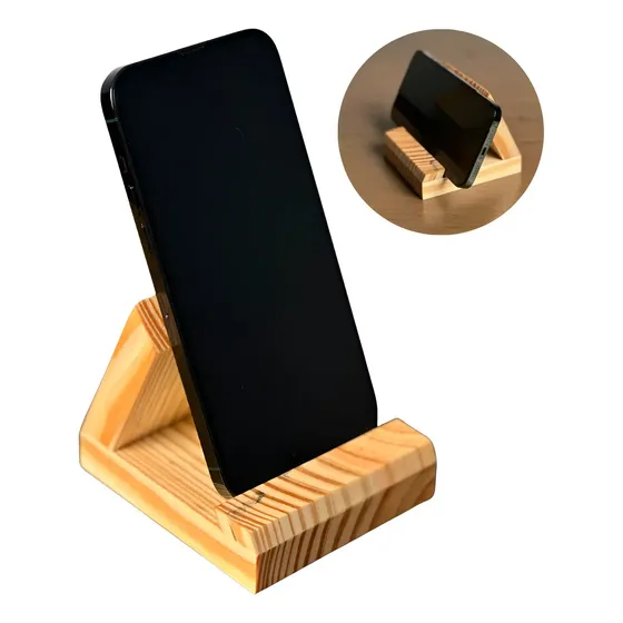 Suporte De Mesa Base Para Celular Madeira Universal Natural
