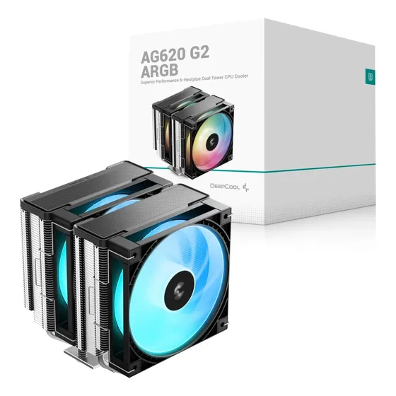 Air Cooler 120mm Deepcool Ag620 G2 Argb, Dual-tower, Black