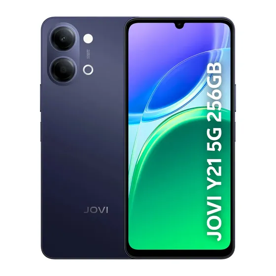 Smartphone JOVI Y21 5g 256gb, 4GB RAM + 4GB RAM Expansível, Câmera 50mp, Selfie 5mp, Mediatek D6300, Bateria 6500mah, Carregamento 44w - Azul