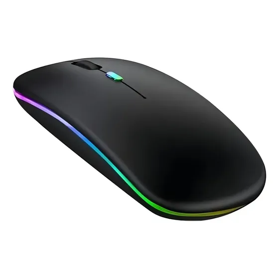 Mouse Sem Fio Recarregável Led Rgb Ergonômico Wireless Gamer Cor Preto