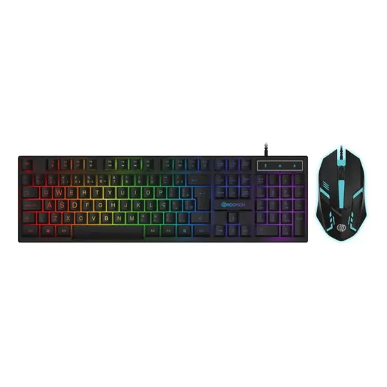 Kit Gamer Teclado E Mouse Com Fio Usb Led Rgb Hoopson Mouse Preto Teclado Preto