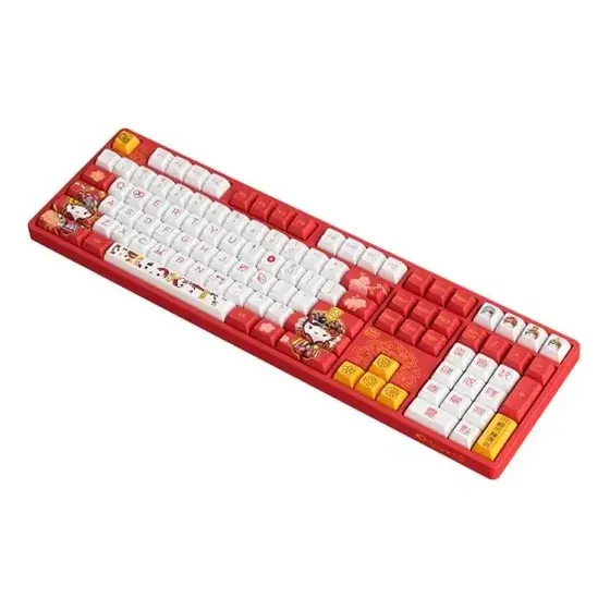 Teclado Mecânico Gamer Akko 5108S Hello Kitty Peaking Opera Vermelho RGB