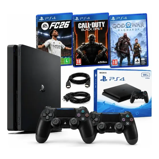Sony Playstation 4 Ps4 500 Gb + 2 Controles + 3 Jogos (Recondicionado)