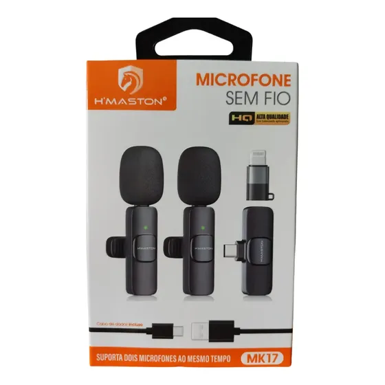 Microfone de Lapela H'maston K9 Sem Fio para iPhone e Android com Estojo