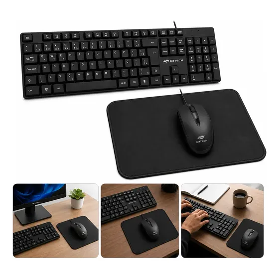 Kit Teclado E Mouse Com Fio Abnt2 Usb Com Mouse Pad Kit Teclado E Mouse Com Fio Abnt2 Usb Com Mouse Pad
