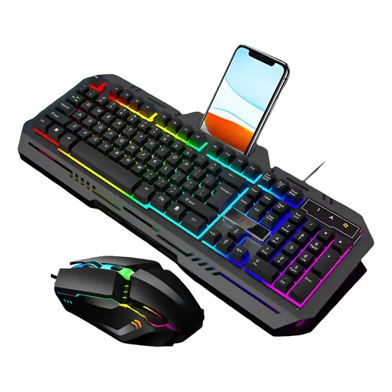 Kit Teclado Gamer Semi-mecânico Mouse Led Rgb Usb Pc Nfe