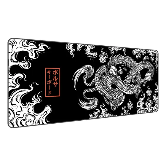 Mouse Pad Gamer Grande 90x40cm Titorion Dragão Chinês Preto Borracha Tecido