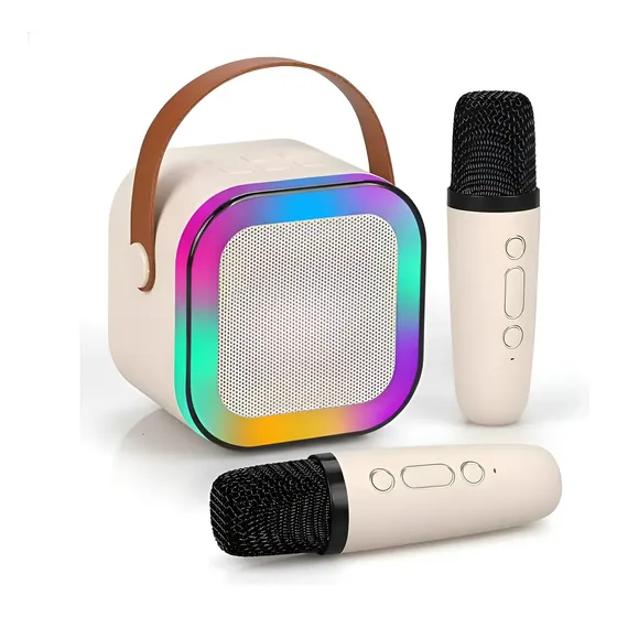 Caixa de Som Karaokê Bluetooth Portátil com 2 Microfones e Luzes LED kateluo Caixa de Som Karaokê Bluetooth Portátil com 2 Microfones e Luzes LED kateluo