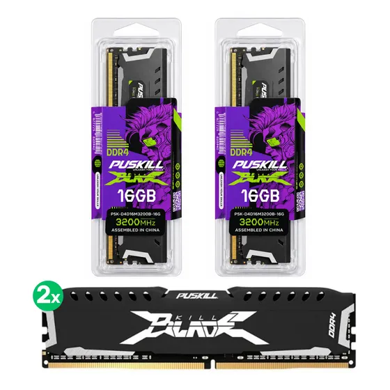 Kit 2 Memória Ram Puskill P/ Pc Ddr4 32gb (2x16gb) 3200mhz Kit 2 Memória Ram Puskill P/ Pc Ddr4 32gb (2x16gb) 3200mhz