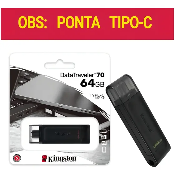 Pen Drive Kingston DataTraveler 70 USB-C 64GB 3.2 Gen 1