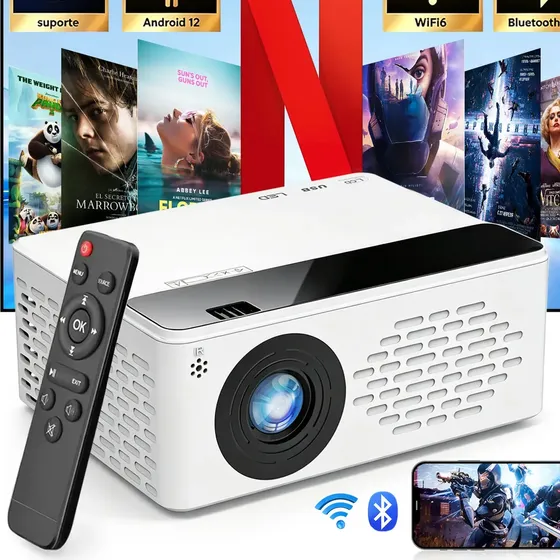 Projetor Android 4k GCZ FV08 Netflix 5g/2.4g Wifi Bluetooth Portátil TV Full Hd