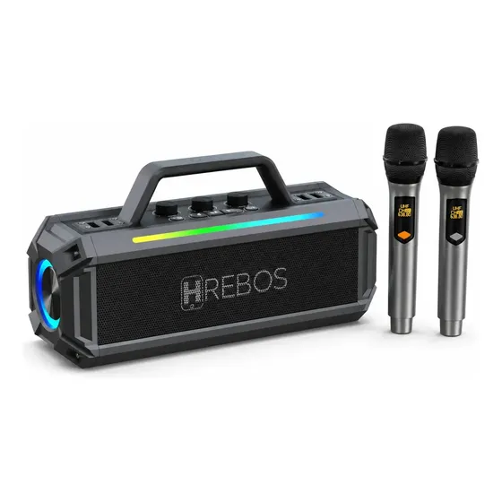 Caixa De Som Portátil 300w Karaokê 2 Microfones Bluetooth Preto