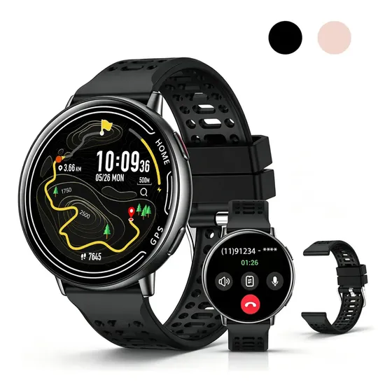 Smartwatch Hancdon KC100 GPS feminino masculino 1.39'' AMOLED 100+ esportes Compatível com Strava à Prova de água Assistente IA