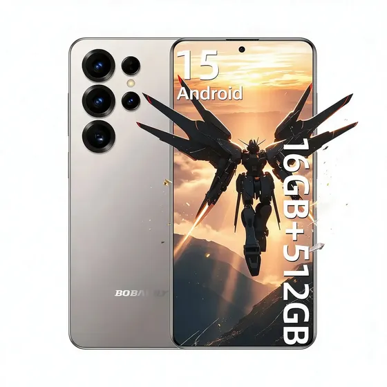 Smartphone Bobarry S25 Ultra 5G，512GB, 16GB RAM, Camera 32MP, Tela de 6.78 Polegadas, Dual Sim 5000mAh，Android 15 Impressão digital Dimm cinza
