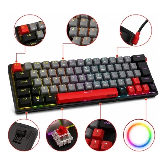 Teclado Mecânico Pcyes Kuromori 60% Abnt2 Outemu Switch Red