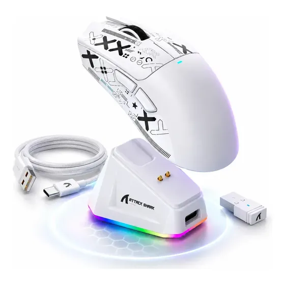 Mouse X11 Attack Shark Gamer Sem Fio 22000dpi Óptico Branco