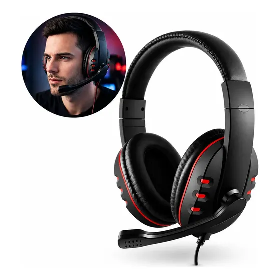 Headset Gamer Com Fio Mageon Vermelho Com Microfone Ajustável