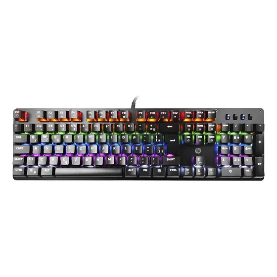Teclado Gamer Usb Gk100 Mecanico Hp Preto Pt-br