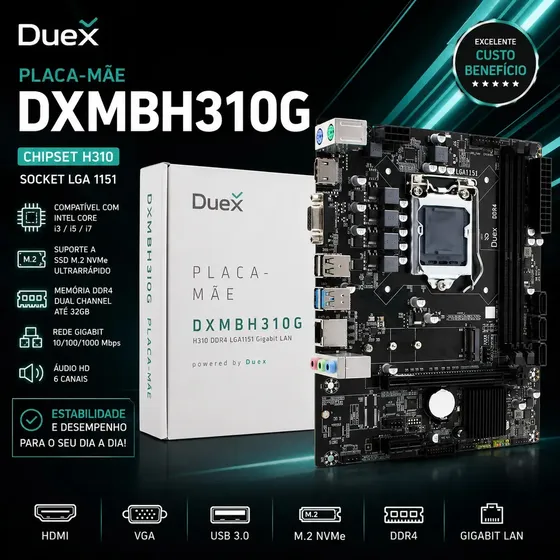 Placa Mãe Duex Dxmbh310g, Chipset H310, Intel Lga 1151, Ddr4