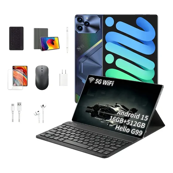 Tablet Zeeno Pad 6 Pro Android 15 Kit Completo 16GB Ram 512GB Rom Hd Tela Apoia Wifi 6 5g Dual Sim Bateria 8800mAh Com Caneta teclado E Mouse Profissional Estudo Trabalho Jogos 2 Em 1 Tablet