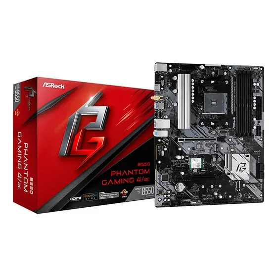 Placa Mãe Asrock B550m Phantom Gaming 4 Atx Am4 Ddr4 Hdmi Preto Placa Mãe Asrock B550m Phantom Gaming 4 Atx Am4 Ddr4 Hdmi Preto