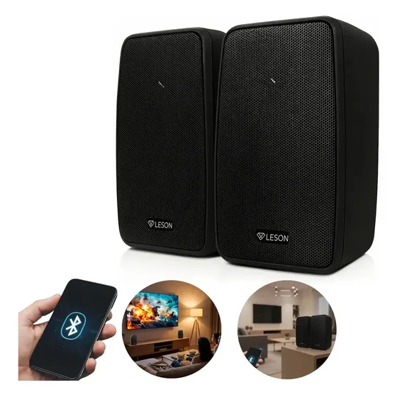 Par Caixas Bluetooth Leson Ativas e Passiva Monitor Sistema Som Ambiente 140w Tv Cor Preto