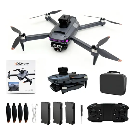 Drone H25 Motor Sem Escova 2.4g - Câmera Hd + 3 Baterias Cor Preto