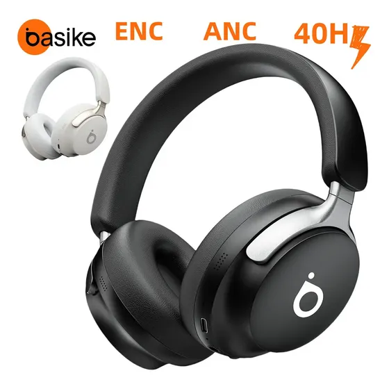 Headset Bluetooth Gamer 5.4 Com Anc Enc 40h Bateria Basike Fone Headphone Bluetooth Com Microfone Hi-fi Estéreo preto