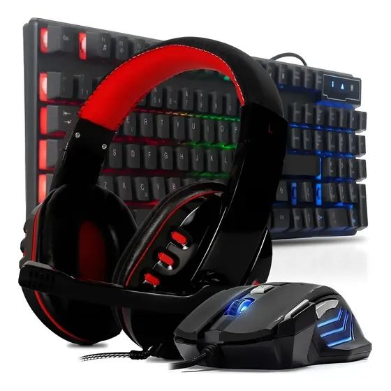 Kit Gamer Teclado Semi Mecanico Headset E Mouse 7 Botões