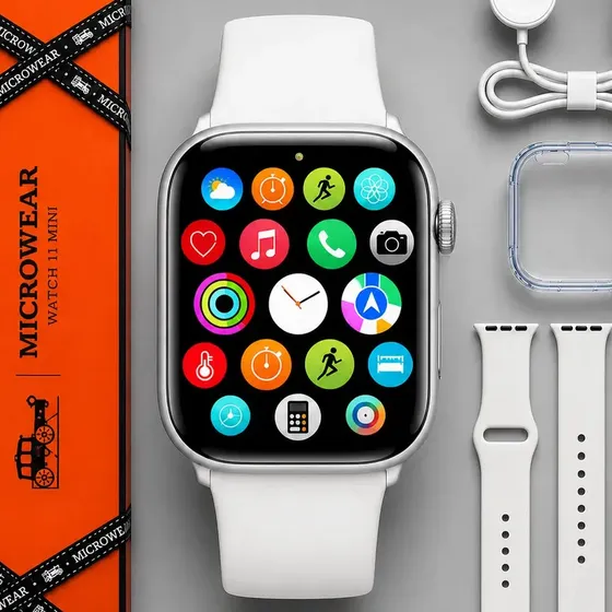 Relógio Microwear Smartwatch S11 Mini Series 11 42mm Whatsapp Branco e Cinza