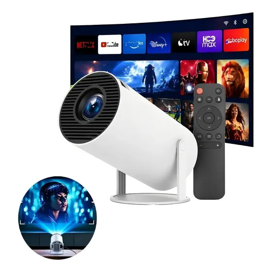 Mini Projetor Hy300 4k Android Com Wi-fi E Bluetooth