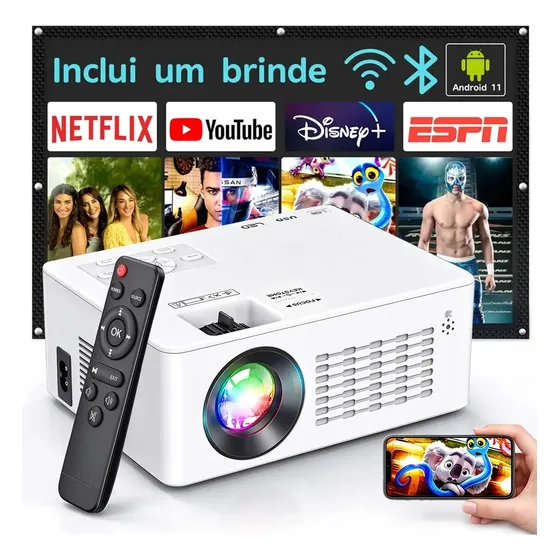 Projetor Profissional Android 4k GCZ PT06 Portátil 5g Wifi6 Bluetooth Full Hd