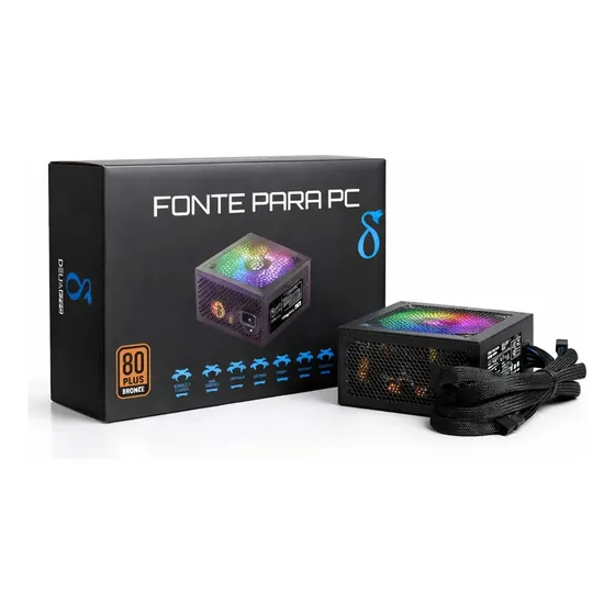Fonte Atx 650w 80 Plus Bronze Ventilador Rgb Silencioso